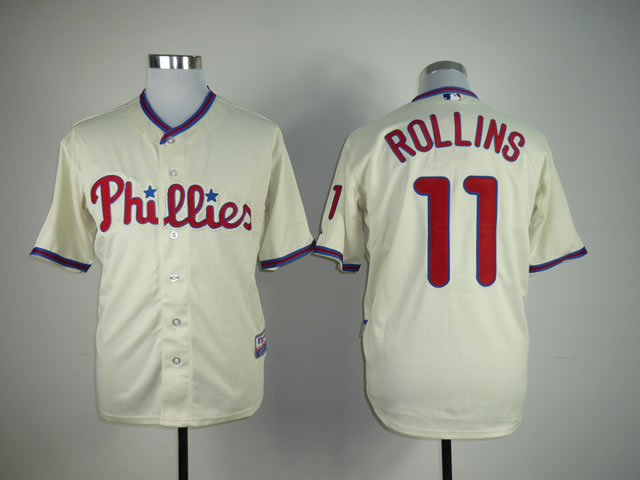 Men Philadelphia Phillies #11 Rollins Cream MLB Jerseys->philadelphia phillies->MLB Jersey